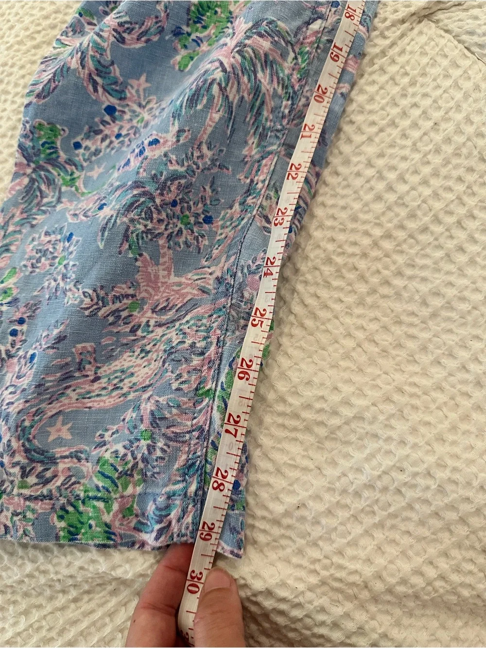 Lilly Pulitzer Taron Pants Women’s Large 100% Linen Blue Tropical Beach Print